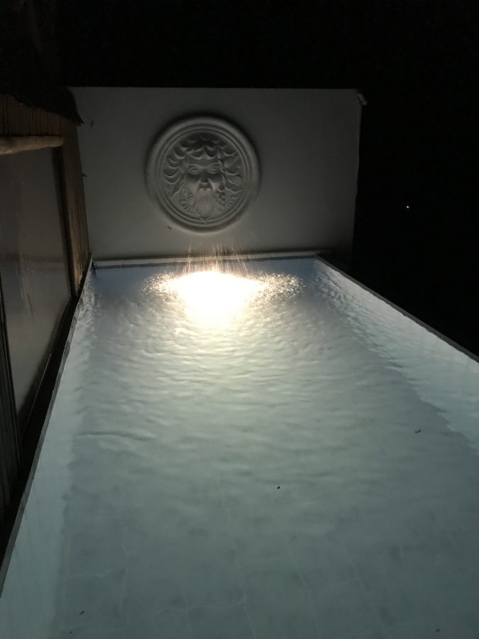 第一个步骤泡花浴的时候，也可以游泳，不过这个水池太凉了，而且是在山顶，还有壁虎在石头上，吓的我都没敢下去